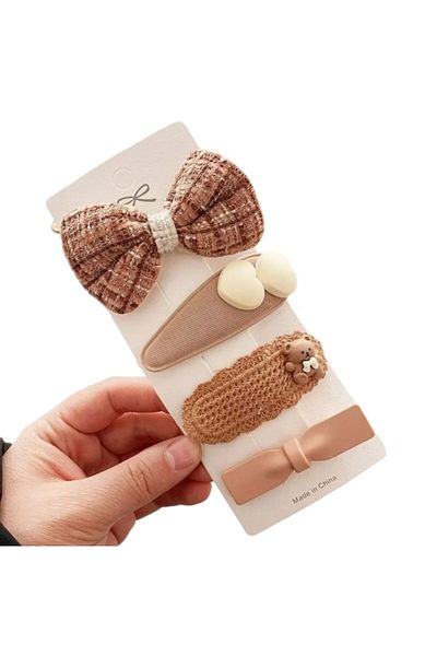 Mixbo Set 4 agrafe pentru fetite Mixbo, clips, fundita si urs, crem