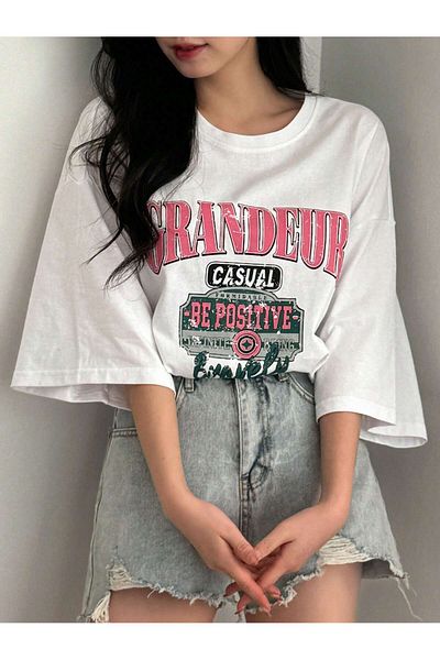 aynewmoda Women's summer letter Printed round neck graphic tee