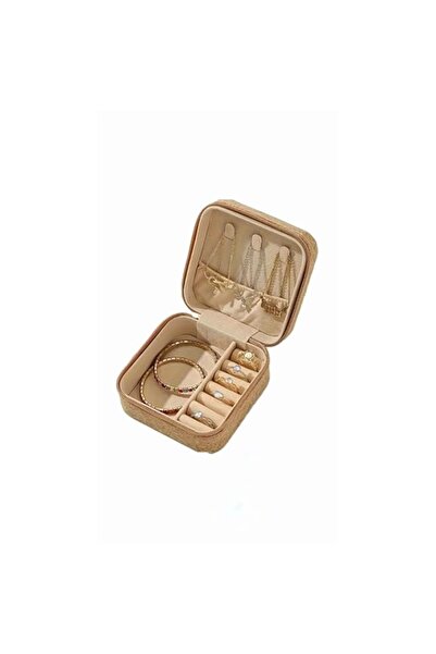 Generic صندوق مجوهرات - منظم سفر صغير الحجم من الجلد الصناعي العتيق مزود بسحا...