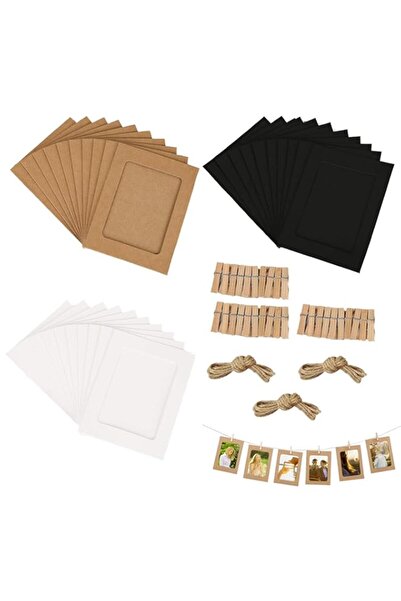 Generic مجموعة إطارات الصور الورقية من نالاينا مع مشبك خشبي وخيط، عبوة من 30 ...