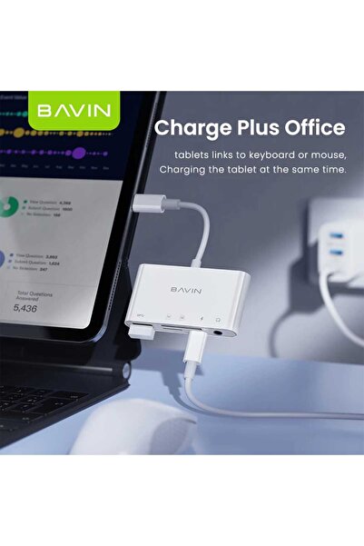 Bavin 5 in 1 Multifunctional Type-C High Speed 3.0 Card Reader Compatible with USB, Audio, SD, TF Card White