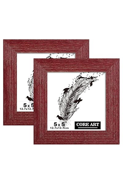 Generic إطار صور CORE ART 5x5 مربع خشبي ريفي أحمر مجموعة من إطارين للصور عالي...