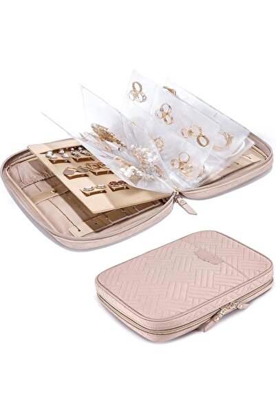 Generic حقيبة تنظيم مجوهرات للسفر، كتاب تخزين مجوهرات شفاف مع جيب بسحاب، مجلد...