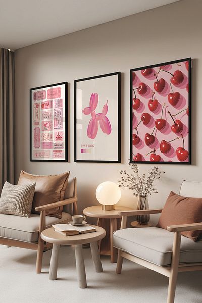 Postifull Black Painting Set, 3 Pieces Black Framed Poster Preppy Model No:300893, Pink Wall Decor