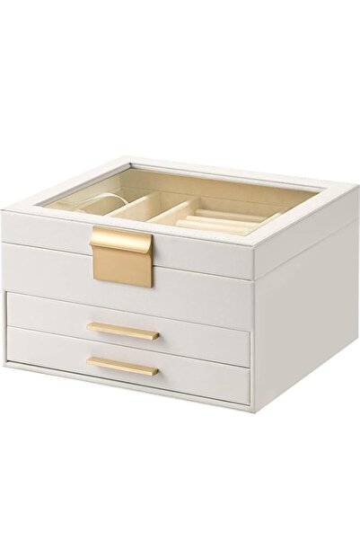 Generic صندوق مجوهرات ميلونت مع غطاء شفاف، منظم صندوق مجوهرات كبير بثلاث طبقا...