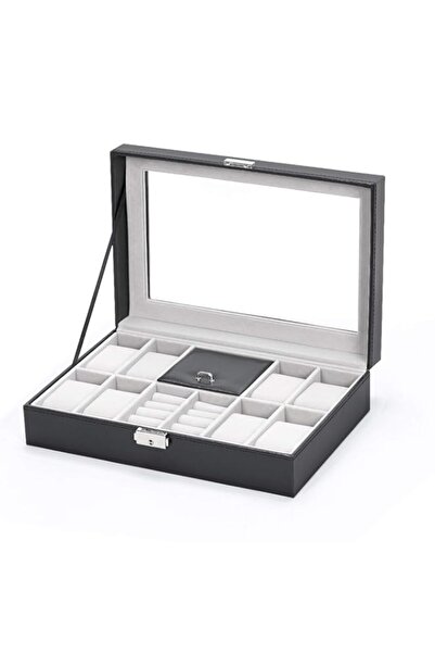 Generic NEX Watch Box, 8 Slots Lockable Leather Watch Case Organizer with Ring Storage for Women Men (black