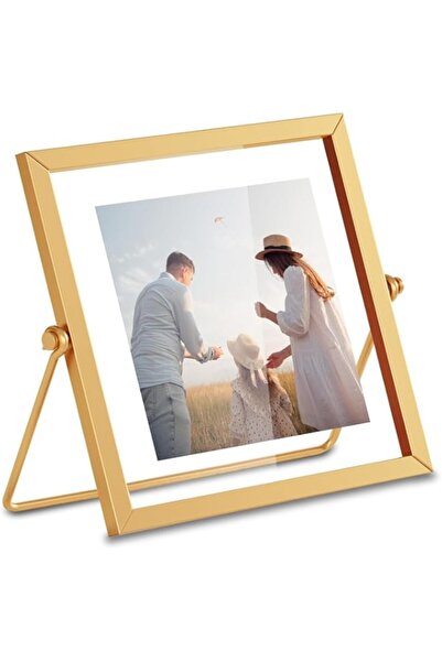Generic Brand BIGTHREE 4x4 Gold Picture Frame, Metal Glass Photo Frame, Squar...