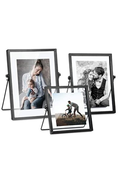 Generic مجموعة TERRIFI من 3 إطارات صور زجاجية، مجموعة إطار معدني عائم بسيط مع...