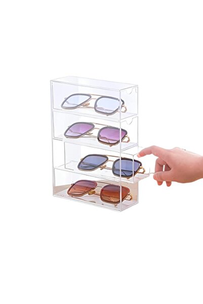 Generic صندوق تخزين النظارات الشمسية من Beauenty مع 4 أدراج مقسمة شفافة، منظم...