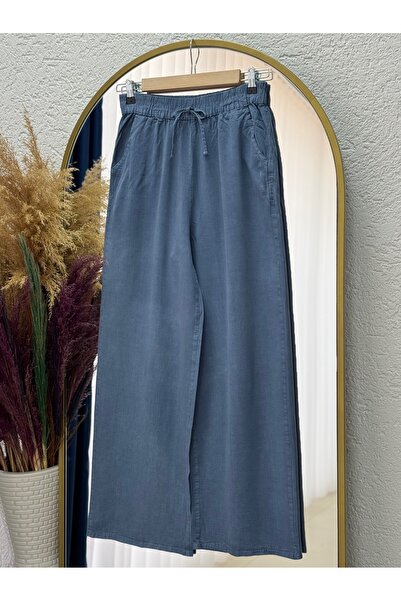 BENAHOLL Lunora Beli Lastikli Bol Paça Pantolon-MA3204 İndigo