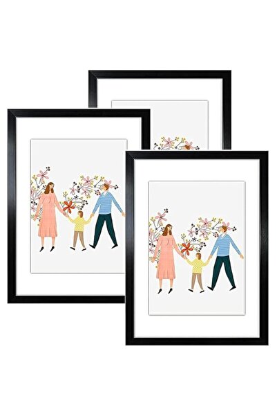 Generic Brand Black A4 Photo Frames Set of 3 with Mount Wood Picture Frame Wi...