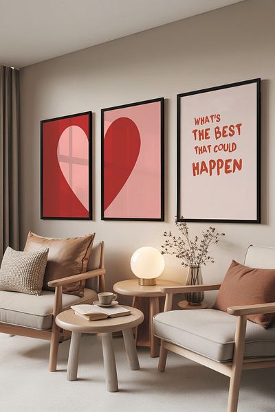 Postifull Black Painting Set, 3 Pieces Black Framed Poster What's the Best Model No:300896, Red and Pink
