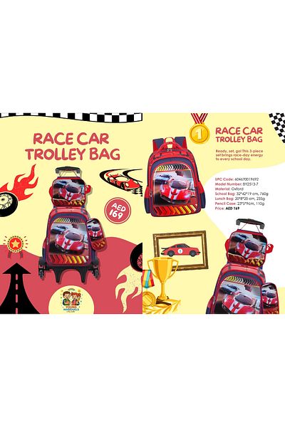 esabela Trolley Bag Set for Kids, Lightweight Water-proof, Trolley Bag Red Race Car
