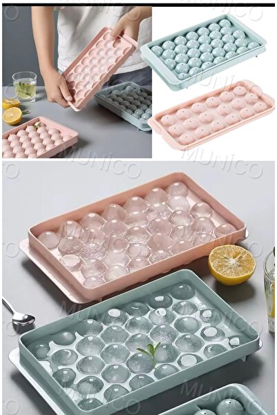 Munico Kapaklı Buz Küpü Tepsisi, Dondurucu Buz Topu için Buz Yapıcı Kalıp, Mi...