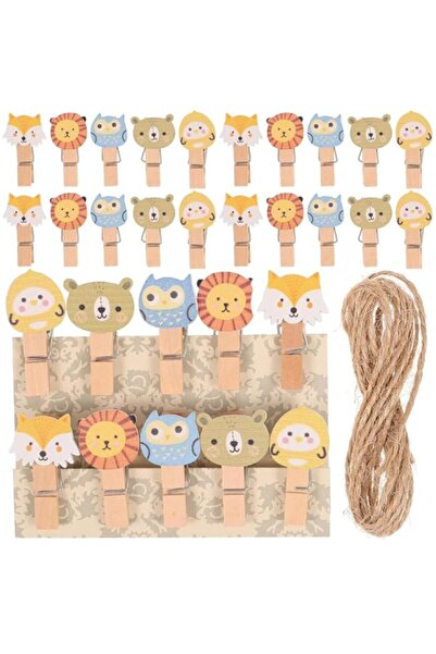 Generic Brand Mini Wood Clips with Twine, Forest Animals Wooden Photo Clips S...