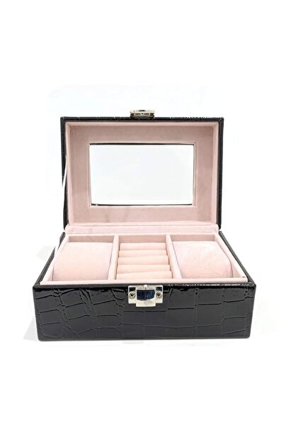 Generic Brand Goldedge Jewelry Organizer Men and Women Black Leather Box Trav...