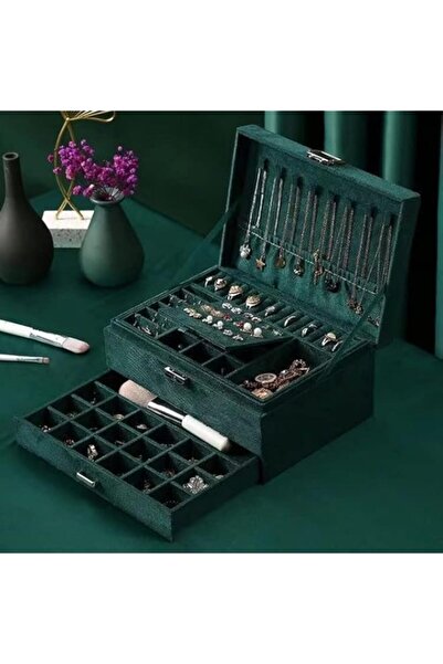 Generic صندوق مجوهرات كبير من URbazaar، منظم صندوق مجوهرات للسفر بثلاث طبقات ...