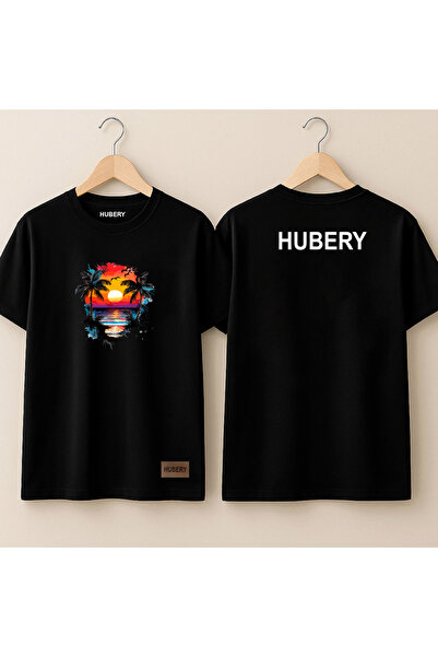 HUBERYWEAR Tricou croi relaxat pentru bărbați cu imprimeu cu palmieri tropica...