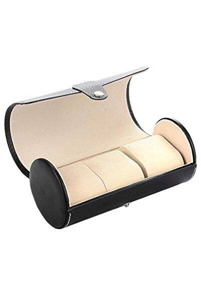 Generic صندوق أسطواني لتخزين أساور الساعات مصنوع من الجلد عالي الجودة، لون أس...