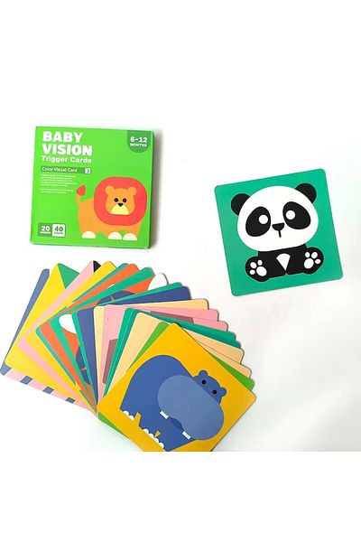 OEM Set 20 de cărți pentru stimulare vizuală și cognitivă, stil Montessori, cu imagini colorate, 6-12 luni