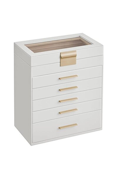 Generic صندوق مجوهرات SONGMICS UJBC171W01 ذو 6 طبقات و5 أدراج مع غطاء زجاجي ل...