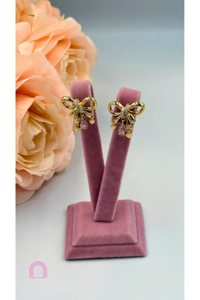 Moond Accessories أقراط Xuping Bow Model من حجر الزركون باللون الذهبي