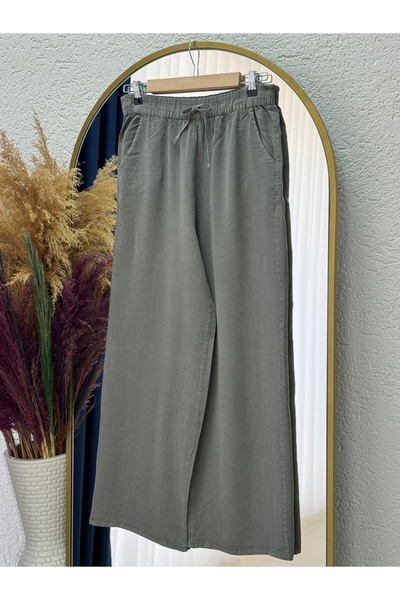 BENAHOLL Lunora Beli Lastikli Bol Paça Pantolon-MA3204 Çağla Yeşili