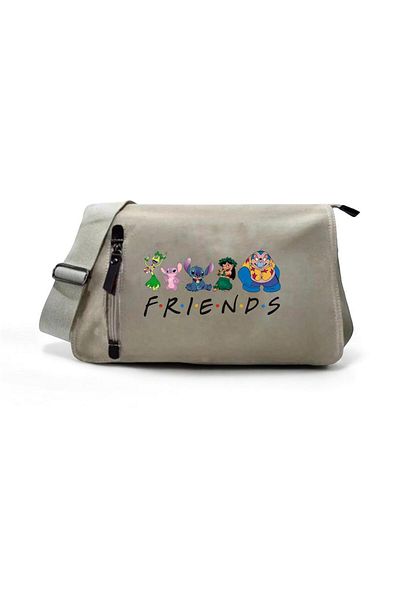 DEEFWEAR Stitch Team Friends Printed School, Course, Dershane Beige Messenger Bag