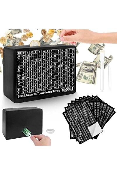 Generic صندوق تحدي الادخار الخشبي "أراك" - صندوق توفير مع 10 ملصقات قابلة للك...