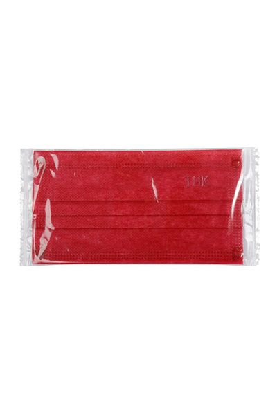 THK Set of 50 pieces Medical facial masks, THK, individually wrapped, 3 ply, 3 layers, red color