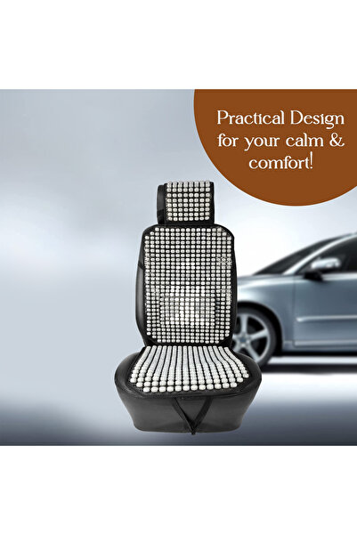 Generic White Wooden Bead Car Seat Cushion with Headrest Support for Comfort Ventilation and Massage
