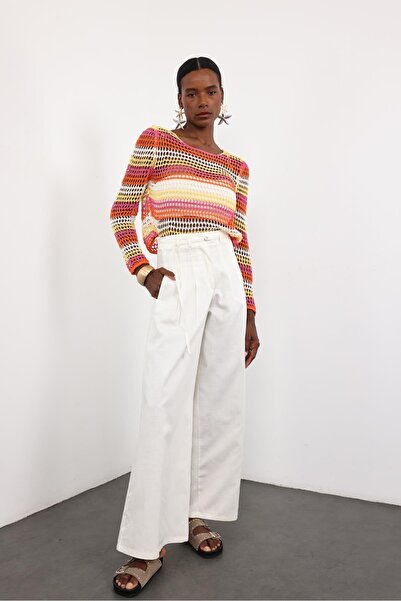 5in1Canpolat Ecru Drawstring Wide Leg Trousers