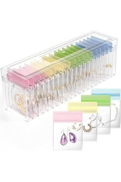 Generic منظم صندوق مجوهرات أكريليك، منظم مجوهرات شفاف وتخزين مع 20 قطعة J محم...