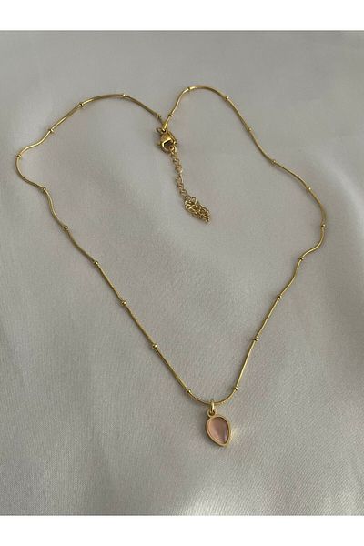 stainles steel Solitaire Pink Necklace