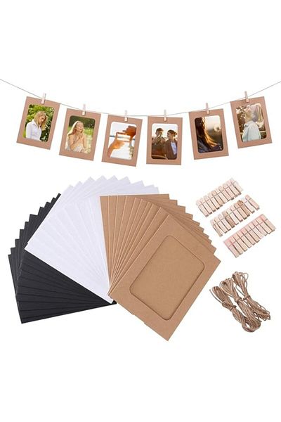 Generic Mixed Colors Paper Photo Frame Set with Wooden Clip and String 30PCS/Set Wall Photo Frame Hanging P