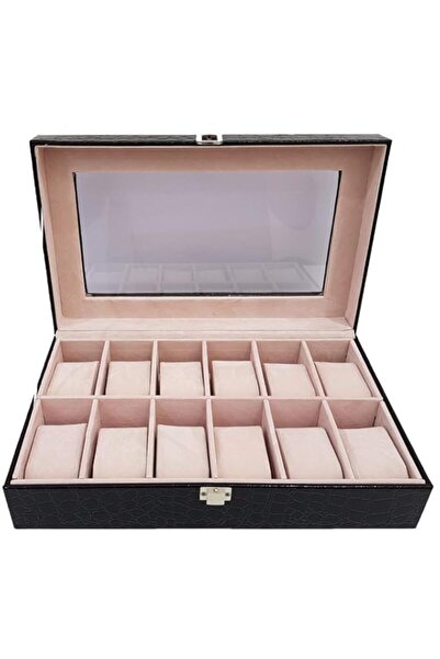 Generic صندوق منظم ساعات من جلد التمساح الصناعي من جولد إيدج، 12 قطعة، أسود، ...