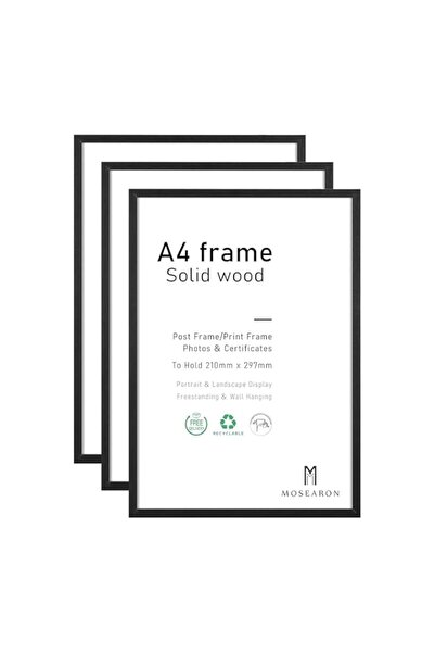 Generic إطار صور ATOBART A4، عبوة من إطار صورة أسود مقاس 21 × 30 سم، إطار شها...