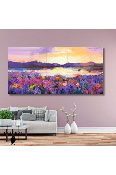 GAAGART Panoramik Kanvas Duvar Tablosu Yağlı Boya Görünümlü Çiçek ve Manzara