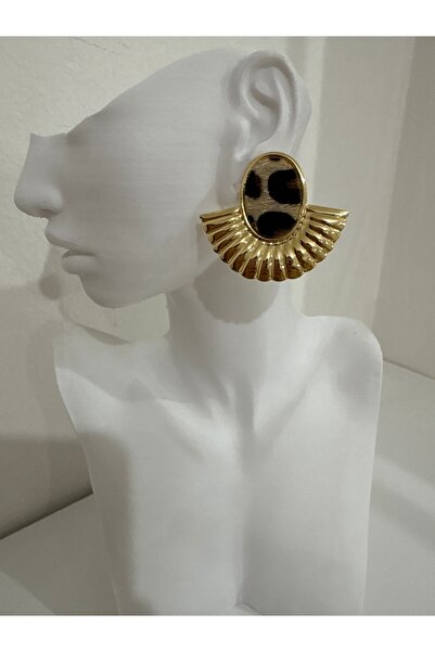 Dokulu Leopar Gold Küpe