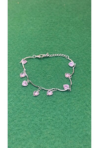 charmove ile kendinizi şımartın Kadın Gümüş Renk Kalpli Zirkon Taşlı Halhal