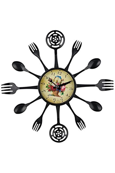 Generic ساعة مطبخ جالاكسي سبون-فورك سوداء 40 سم