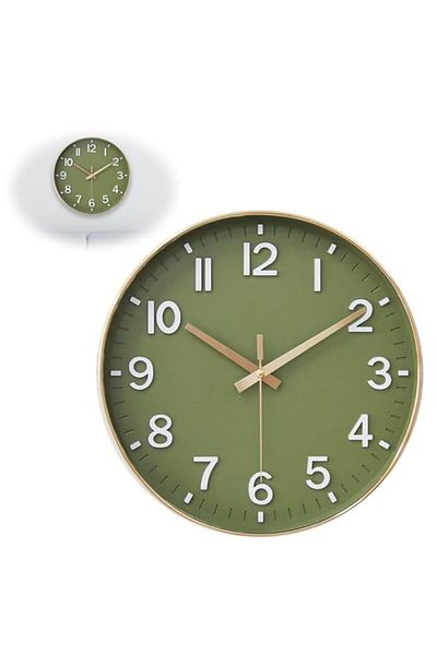 Generic Azonee 12-Inch Silent Non-Ticking Modern Wall Clock, Olive Green and Gold, for Living Room, Bedroom