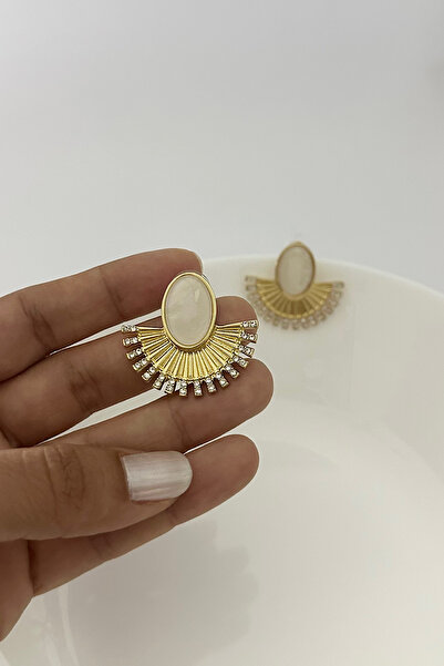 DELEIZA ACCESSORY Gold White Pearlescent Half Sun Form Bijoux Earrings
