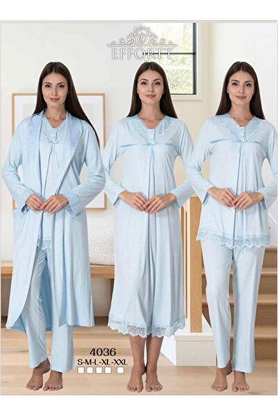 EM&FA TEKSTİL طقم بيجامة نوم ورداء نوم للأمهات مكون من 3 قطع