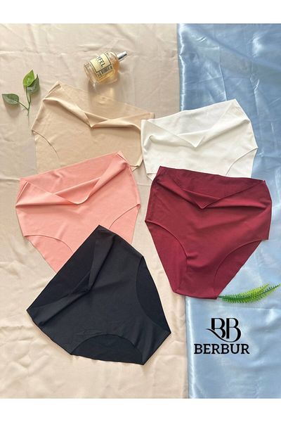 BERBUR 5-Pack Laser Cut High Waist Panties – No Trace, Seamless, Invisible Underwear with Lycra