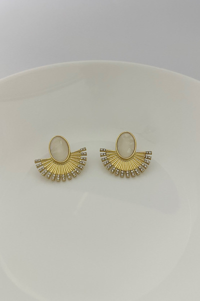 DELEIZA ACCESSORY Gold White Pearlescent Half Sun Form Bijoux Earrings