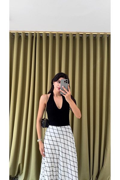 HAZELANNA Textured Halter Neck Black Knitwear
