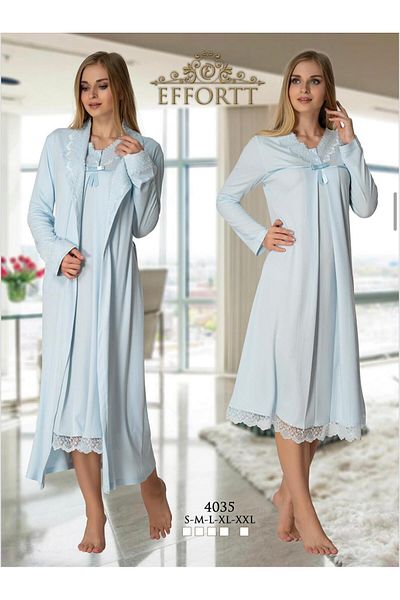 EM&FA TEKSTİL Pregnant Maternity Nightgown Set with Robe