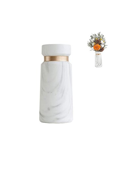 Generic مزهرية زهور من الخزف الخزفي على طراز الرخام الأبيض للديكور المنزلي (2...