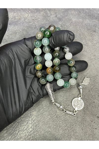 Mos Tespih Green Agate Stone Large Size High-End Natural Stone Prayer Beads